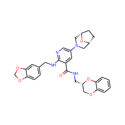 O=C(NC[C@H]1COc2ccccc2O1)c1cc(N2C[C@@H]3CC[C@H](C2)O3)cnc1NCc1ccc2c(c1)OCO2 ZINC000473133697