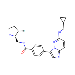 O=C(NC[C@H]1NCC[C@@H]1F)c1ccc(-c2cnc3ccc(NCC4CC4)nn23)cc1 ZINC000066098494