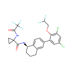 O=C(NC1(C(=O)N[C@@H]2CCCc3cc(-c4cc(Cl)cc(Cl)c4OCC(F)F)ccc32)CC1)C(F)(F)F ZINC000169697126