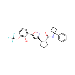 O=C(NC1(c2ccccc2)CCC1)[C@@H]1CCC[C@H]1c1cc(-c2cccc(OC(F)(F)F)c2O)on1 ZINC000045245815