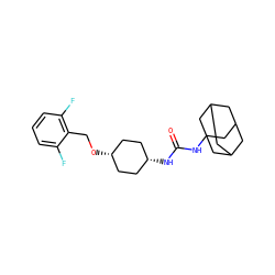 O=C(NC12CC3CC(CC(C3)C1)C2)N[C@H]1CC[C@@H](OCc2c(F)cccc2F)CC1 ZINC000101140203