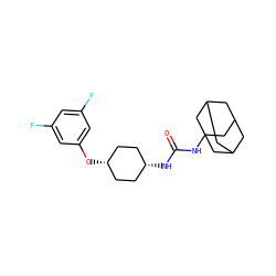 O=C(NC12CC3CC(CC(C3)C1)C2)N[C@H]1CC[C@@H](Oc2cc(F)cc(F)c2)CC1 ZINC000101140188