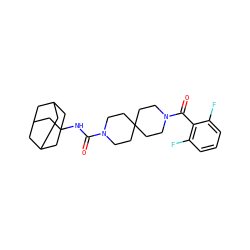 O=C(NC12CC3CC(CC(C3)C1)C2)N1CCC2(CC1)CCN(C(=O)c1c(F)cccc1F)CC2 ZINC000096285170