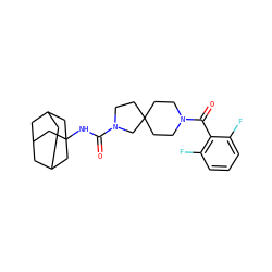 O=C(NC12CC3CC(CC(C3)C1)C2)N1CCC2(CCN(C(=O)c3c(F)cccc3F)CC2)C1 ZINC000096285166