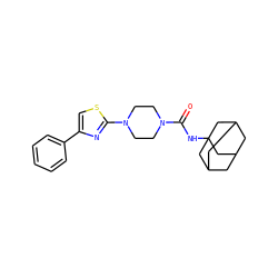 O=C(NC12CC3CC(CC(C3)C1)C2)N1CCN(c2nc(-c3ccccc3)cs2)CC1 ZINC000004967203