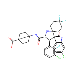 O=C(NC12CCC(C(=O)O)(CC1)CC2)[C@@H]1NC2(CCC(F)(F)CC2)[C@@]2(C(=O)Nc3cc(Cl)ccc32)[C@H]1c1cccc(Cl)c1F ZINC001772590466