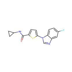 O=C(NC1CC1)c1ccc(-n2cnc3cc(F)ccc32)s1 ZINC000169701611