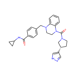 O=C(NC1CC1)c1ccc(CN2CCN(C(=O)N3CC[C@H](c4cn[nH]c4)C3)c3ccccc32)cc1 ZINC000071296935