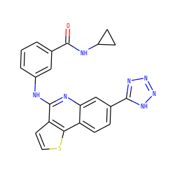 O=C(NC1CC1)c1cccc(Nc2nc3cc(-c4nnn[nH]4)ccc3c3sccc23)c1 ZINC000167786401