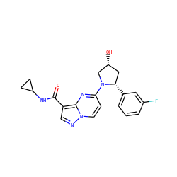 O=C(NC1CC1)c1cnn2ccc(N3C[C@H](O)C[C@@H]3c3cccc(F)c3)nc12 ZINC000169704148