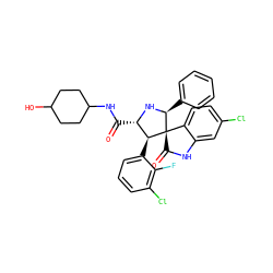 O=C(NC1CCC(O)CC1)[C@@H]1N[C@@H](c2ccccc2)[C@@]2(C(=O)Nc3cc(Cl)ccc32)[C@H]1c1cccc(Cl)c1F ZINC000167778418