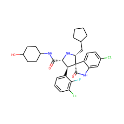 O=C(NC1CCC(O)CC1)[C@@H]1N[C@H](CC2CCCC2)[C@]2(C(=O)Nc3cc(Cl)ccc32)[C@H]1c1cccc(Cl)c1F ZINC000146893770
