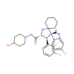 O=C(NC1CCC(O)CC1)[C@@H]1NC2(CCCCC2)[C@@]2(C(=O)Nc3cc(Cl)ccc32)[C@H]1c1cccc(Cl)c1F ZINC000169700269