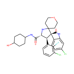 O=C(NC1CCC(O)CC1)[C@@H]1NC2(CCOCC2)[C@@]2(C(=O)Nc3cc(Cl)ccc32)[C@H]1c1cccc(Cl)c1F ZINC000169700242