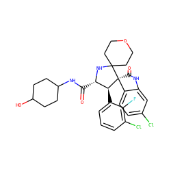 O=C(NC1CCC(O)CC1)[C@@H]1NC2(CCOCC2)[C@]2(C(=O)Nc3cc(Cl)ccc32)[C@H]1c1cccc(Cl)c1F ZINC000169700241