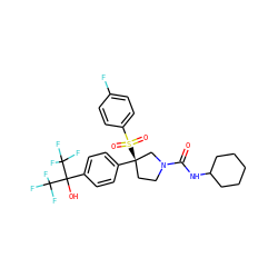 O=C(NC1CCCCC1)N1CC[C@@](c2ccc(C(O)(C(F)(F)F)C(F)(F)F)cc2)(S(=O)(=O)c2ccc(F)cc2)C1 ZINC001772637169