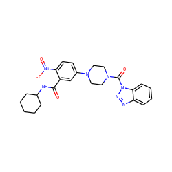O=C(NC1CCCCC1)c1cc(N2CCN(C(=O)n3nnc4ccccc43)CC2)ccc1[N+](=O)[O-] ZINC000095573131