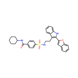 O=C(NC1CCCCC1)c1ccc(S(=O)(=O)NCCc2c(-c3cc4ccccc4o3)[nH]c3ccccc23)cc1 ZINC000014978422