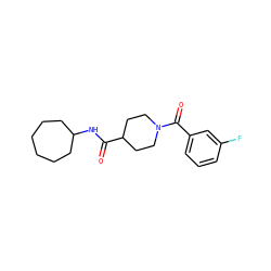O=C(NC1CCCCCC1)C1CCN(C(=O)c2cccc(F)c2)CC1 ZINC000012863841