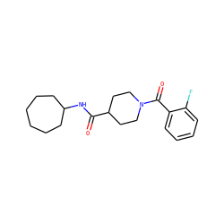 O=C(NC1CCCCCC1)C1CCN(C(=O)c2ccccc2F)CC1 ZINC000009341195