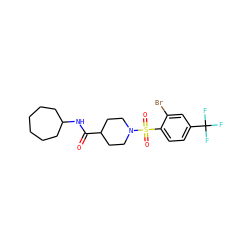 O=C(NC1CCCCCC1)C1CCN(S(=O)(=O)c2ccc(C(F)(F)F)cc2Br)CC1 ZINC000073222055