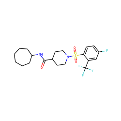 O=C(NC1CCCCCC1)C1CCN(S(=O)(=O)c2ccc(F)cc2C(F)(F)F)CC1 ZINC000073219702