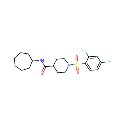O=C(NC1CCCCCC1)C1CCN(S(=O)(=O)c2ccc(F)cc2Cl)CC1 ZINC000073221319