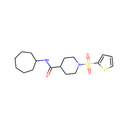 O=C(NC1CCCCCC1)C1CCN(S(=O)(=O)c2cccs2)CC1 ZINC000002465337
