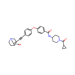 O=C(NC1CCN(C(=O)C2CC2)CC1)c1ccc(Oc2ccc(C#C[C@]3(O)CN4CCC3CC4)cc2)cc1 ZINC000073220489