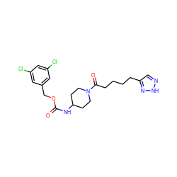 O=C(NC1CCN(C(=O)CCCCc2cn[nH]n2)CC1)OCc1cc(Cl)cc(Cl)c1 ZINC000218101253