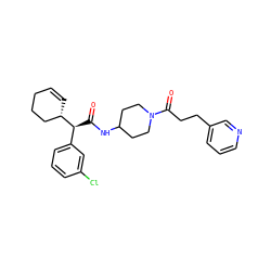 O=C(NC1CCN(C(=O)CCc2cccnc2)CC1)[C@@H](c1cccc(Cl)c1)[C@H]1C=CCCC1 ZINC000028818753