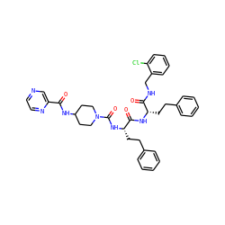 O=C(NC1CCN(C(=O)N[C@@H](CCc2ccccc2)C(=O)N[C@@H](CCc2ccccc2)C(=O)NCc2ccccc2Cl)CC1)c1cnccn1 ZINC001772622267