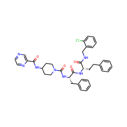 O=C(NC1CCN(C(=O)N[C@@H](Cc2ccccc2)C(=O)N[C@@H](CCc2ccccc2)C(=O)NCc2ccccc2Cl)CC1)c1cnccn1 ZINC001772644031