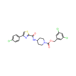 O=C(NC1CCN(C(=O)OCc2cc(Cl)cc(Cl)c2)CC1)c1nc(-c2ccc(Cl)cc2)cs1 ZINC001772605607