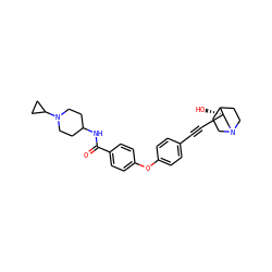 O=C(NC1CCN(C2CC2)CC1)c1ccc(Oc2ccc(C#C[C@]3(O)CN4CCC3CC4)cc2)cc1 ZINC000073220492