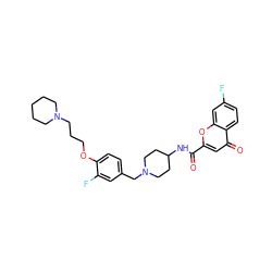 O=C(NC1CCN(Cc2ccc(OCCCN3CCCCC3)c(F)c2)CC1)c1cc(=O)c2ccc(F)cc2o1 ZINC000028884106