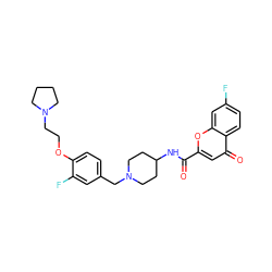 O=C(NC1CCN(Cc2ccc(OCCN3CCCC3)c(F)c2)CC1)c1cc(=O)c2ccc(F)cc2o1 ZINC000028884095