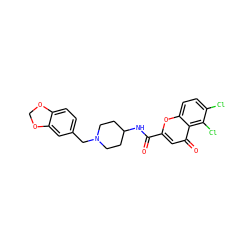 O=C(NC1CCN(Cc2ccc3c(c2)OCO3)CC1)c1cc(=O)c2c(Cl)c(Cl)ccc2o1 ZINC000095607748