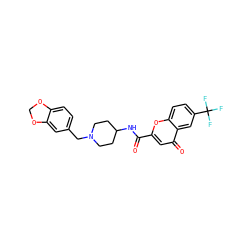 O=C(NC1CCN(Cc2ccc3c(c2)OCO3)CC1)c1cc(=O)c2cc(C(F)(F)F)ccc2o1 ZINC000036351855