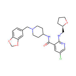 O=C(NC1CCN(Cc2ccc3c(c2)OCO3)CC1)c1cc(Cl)cnc1NC[C@H]1CCCO1 ZINC000028526310