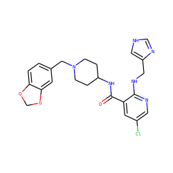O=C(NC1CCN(Cc2ccc3c(c2)OCO3)CC1)c1cc(Cl)cnc1NCc1c[nH]cn1 ZINC000028526104
