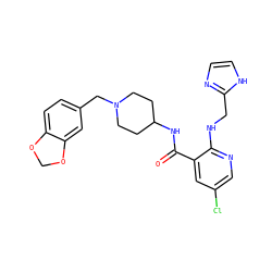 O=C(NC1CCN(Cc2ccc3c(c2)OCO3)CC1)c1cc(Cl)cnc1NCc1ncc[nH]1 ZINC000028523678