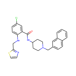 O=C(NC1CCN(Cc2ccc3ccccc3c2)CC1)c1cc(Cl)ccc1NCc1nccs1 ZINC000028525960