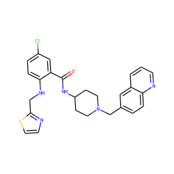 O=C(NC1CCN(Cc2ccc3ncccc3c2)CC1)c1cc(Cl)ccc1NCc1nccs1 ZINC000028527085