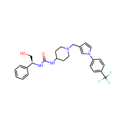 O=C(NC1CCN(Cc2ccn(-c3ccc(C(F)(F)F)cc3)c2)CC1)N[C@H](CO)c1ccccc1 ZINC000043065845