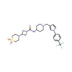 O=C(NC1CCN(Cc2ccn(-c3ccc(C(F)(F)F)cc3)c2)CC1)N1CC(N2CCS(=O)(=O)CC2)C1 ZINC000043020513