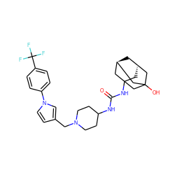 O=C(NC1CCN(Cc2ccn(-c3ccc(C(F)(F)F)cc3)c2)CC1)NC12C[C@H]3C[C@@H](CC(O)(C3)C1)C2 ZINC000101277860