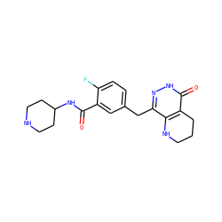 O=C(NC1CCNCC1)c1cc(Cc2n[nH]c(=O)c3c2NCCC3)ccc1F ZINC000140355375