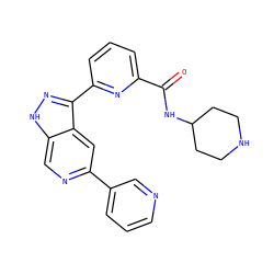 O=C(NC1CCNCC1)c1cccc(-c2n[nH]c3cnc(-c4cccnc4)cc23)n1 ZINC000205246119