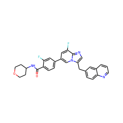 O=C(NC1CCOCC1)c1ccc(-c2cc(F)c3ncc(Cc4ccc5ncccc5c4)n3c2)cc1F ZINC000205319458